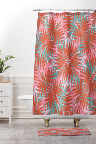 Wagner Campelo PALM GEO FLAMINGO Shower Curtain And Mat