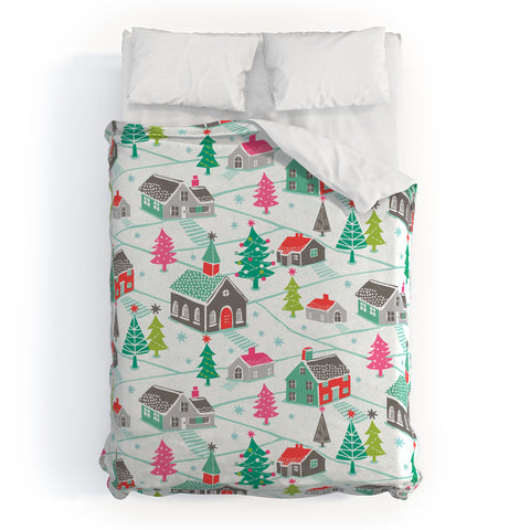 Wendy Kendall christmas town Duvet Cover
