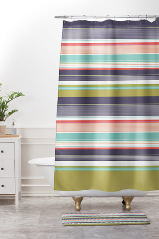 Wendy Kendall Multi Stripe Shower Curtain And Mat