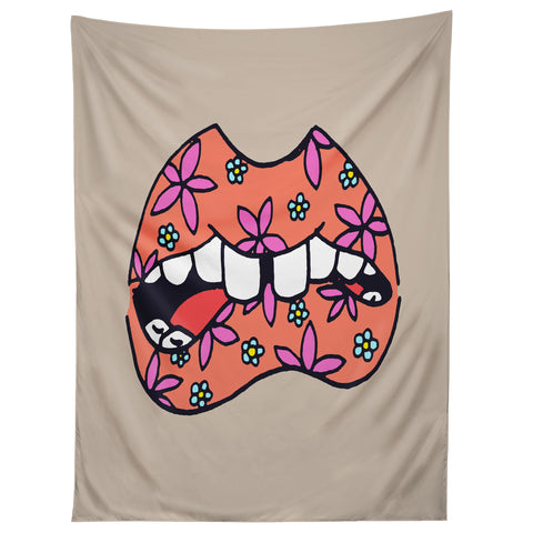 Wesley Bird Floral Lips Tapestry