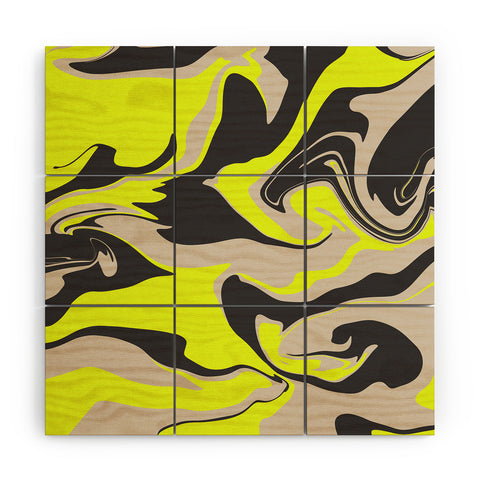Wesley Bird Hypnotic Camo Yellow Wood Wall Mural