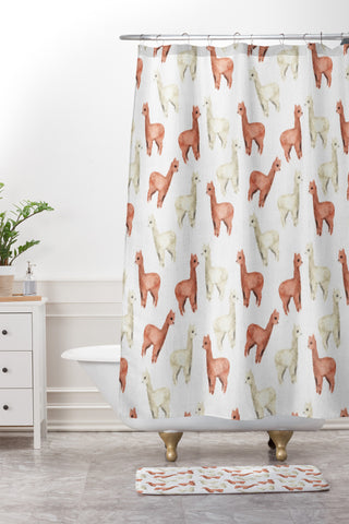 Wonder Forest Allover Alpacas Shower Curtain And Mat