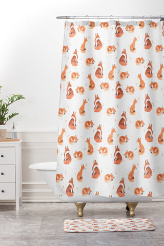 Wonder Forest Fancy Foxes Shower Curtain And Mat