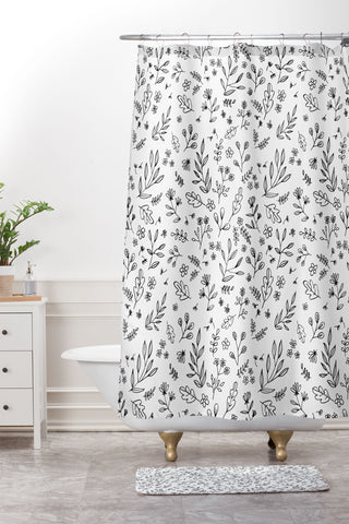 Wonder Forest Floral Sketches Shower Curtain And Mat