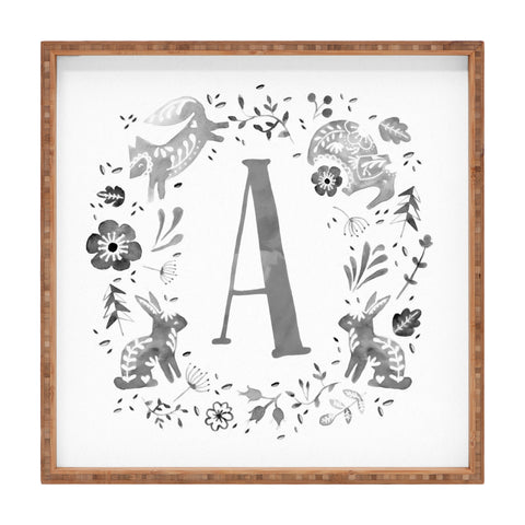 Wonder Forest Folky Forest Monogram Letter A Square Tray