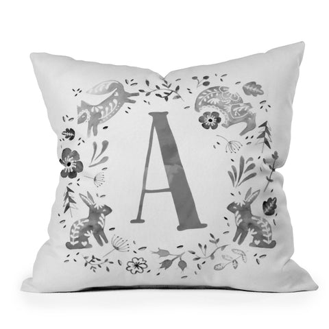 Wonder Forest Folky Forest Monogram Letter A Throw Pillow