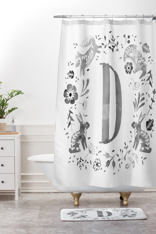 Wonder Forest Folky Forest Monogram Letter D Shower Curtain And Mat