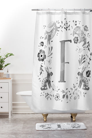 Wonder Forest Folky Forest Monogram Letter F Shower Curtain And Mat