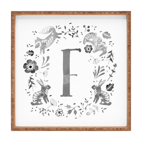 Wonder Forest Folky Forest Monogram Letter F Square Tray