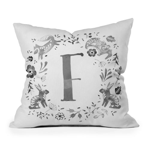 Wonder Forest Folky Forest Monogram Letter F Throw Pillow