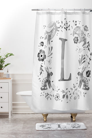 Wonder Forest Folky Forest Monogram Letter L Shower Curtain And Mat
