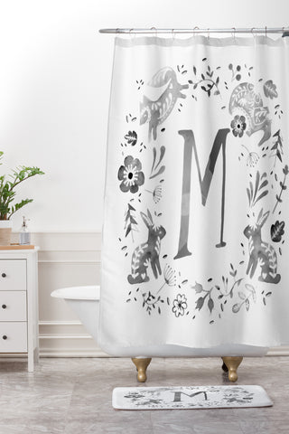 Wonder Forest Folky Forest Monogram Letter M Shower Curtain And Mat