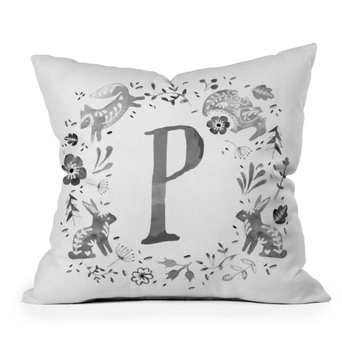 Wonder Forest Folky Forest Monogram Letter P Throw Pillow