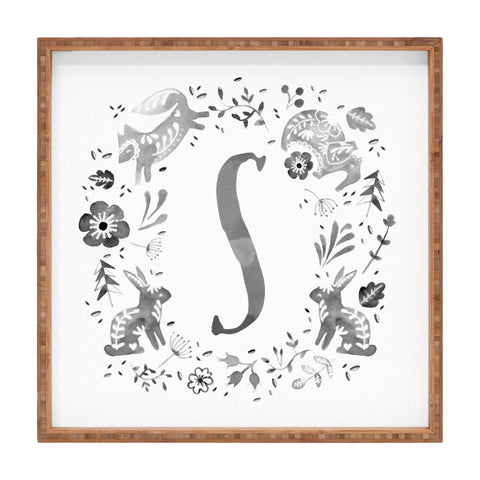 Wonder Forest Folky Forest Monogram Letter S Square Tray