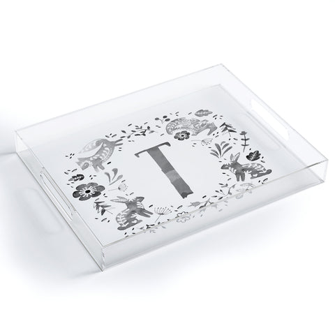 Wonder Forest Folky Forest Monogram Letter T Acrylic Tray