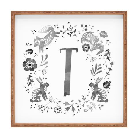 Wonder Forest Folky Forest Monogram Letter T Square Tray