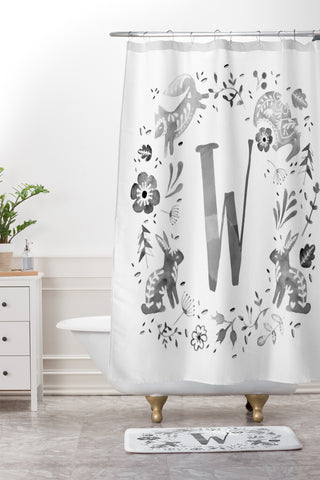Wonder Forest Folky Forest Monogram Letter W Shower Curtain And Mat