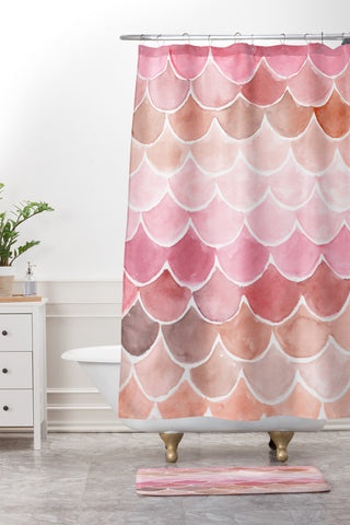 Wonder Forest Pink Mermaid Scales Shower Curtain And Mat