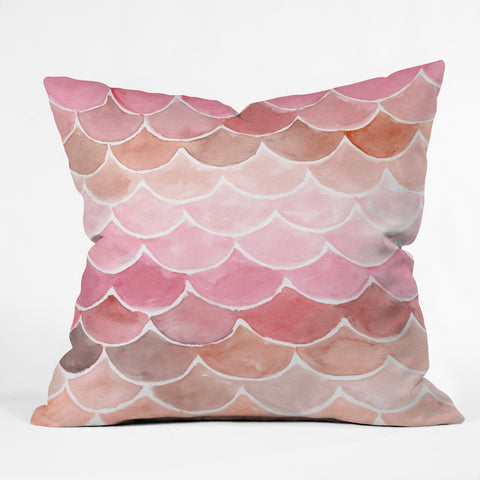 Wonder Forest Pink Mermaid Scales Outdoor Throw Pillow