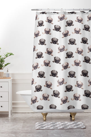 Wonder Forest Pouty Pugs Shower Curtain And Mat