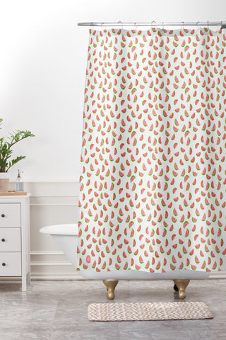 Wonder Forest Watercolor Watermelons Shower Curtain And Mat