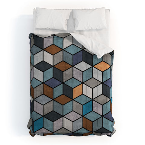 Zoltan Ratko Colorful Concrete Cubes Blue Comforter