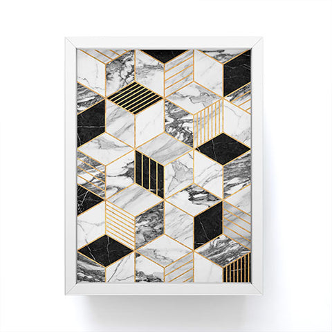 Zoltan Ratko Marble Cubes 2 Black and White Framed Mini Art Print