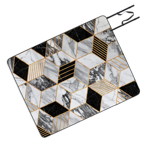 Zoltan Ratko Marble Cubes 2 Black and White Picnic Blanket