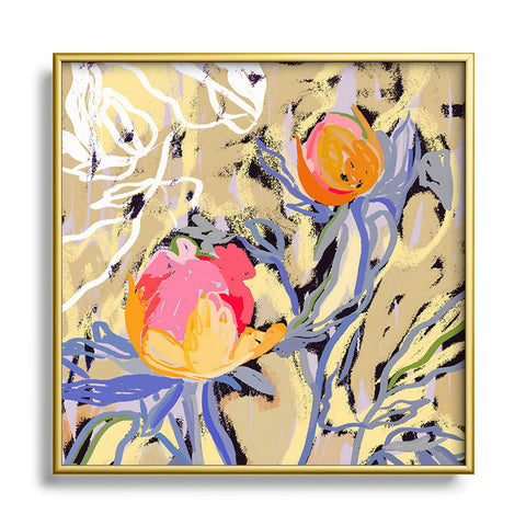 83 Oranges Blooms in The Butter Forest Square Metal Framed Art Print