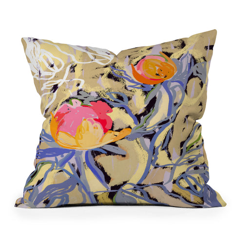 83 Oranges Blooms in The Butter Forest Outdoor Throw Pillow