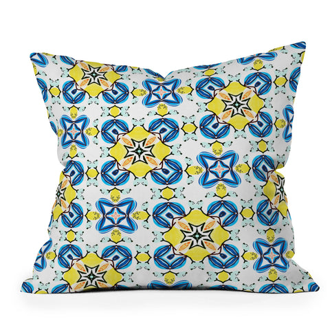 83 Oranges Blue and Yellow Tribal Outdoor Throw Pillow