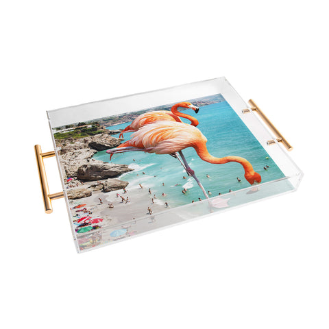 83 Oranges Flamingos on the Beach Wildlife Acrylic Tray