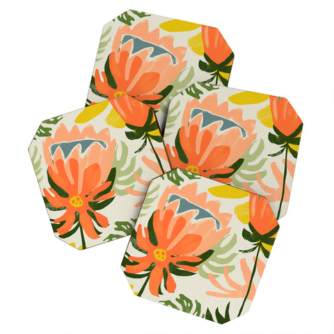 83 Oranges Flowers Rain Summer Floral Coaster Set