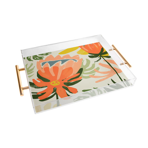 83 Oranges Flowers Rain Summer Floral Acrylic Tray