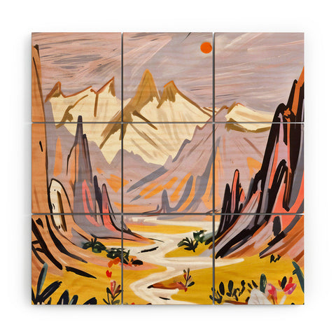 83 Oranges Lavender Mountains Wood Wall Mural
