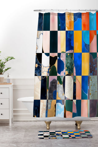 83 Oranges Luxe Checkerboard Shower Curtain And Mat