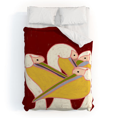 83 Oranges Pelicans Of The Burgundy Sky Duvet Cover