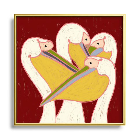 83 Oranges Pelicans Of The Burgundy Sky Square Metal Framed Art Print