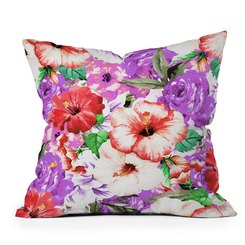 83 Oranges Purple Floral Outdoor Throw Pillow