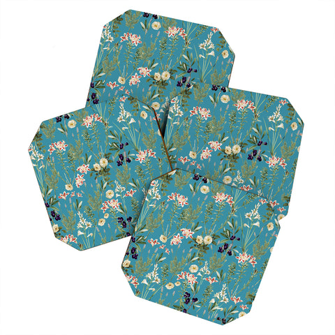 83 Oranges Teal Botanical Garden Coaster Set