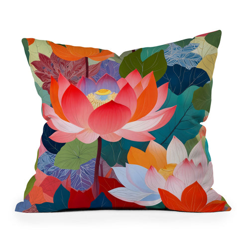 83 Oranges The Enchanted Lotus Garden Outdoor Throw Pillow