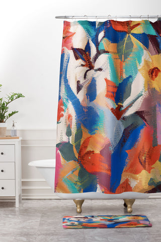83 Oranges Wild Petals Rhapsody Shower Curtain And Mat