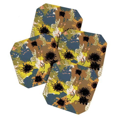 83 Oranges Yellow Ochre Florals Coaster Set