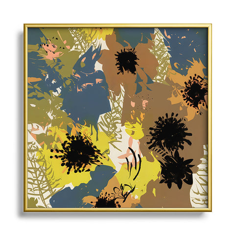 83 Oranges Yellow Ochre Florals Square Metal Framed Art Print