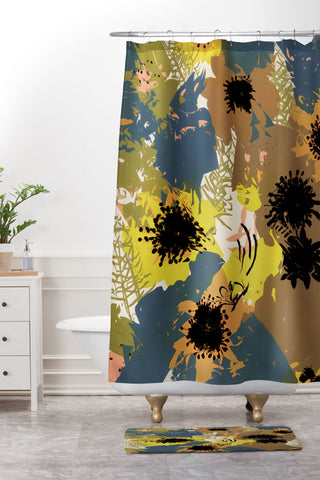 83 Oranges Yellow Ochre Florals Shower Curtain And Mat