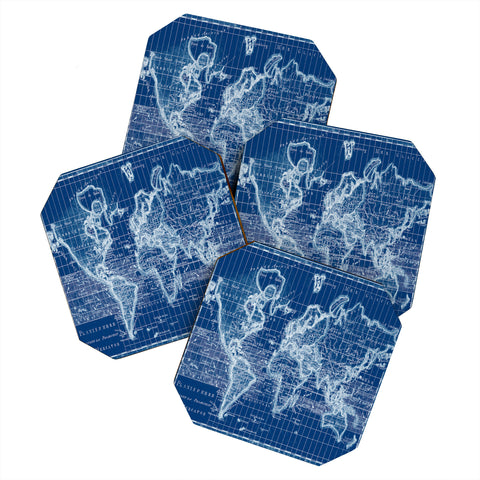 Adam Shaw World Map Blueprint Coaster Set