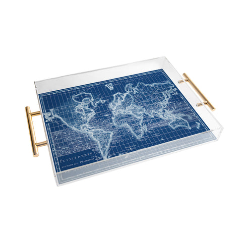 Adam Shaw World Map Blueprint Acrylic Tray