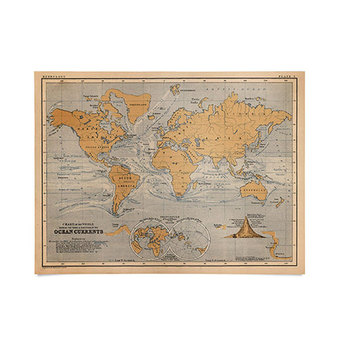 Adam Shaw World Map with Ocean Currents Poster