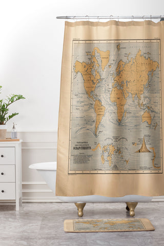 Adam Shaw World Map with Ocean Currents Shower Curtain And Mat