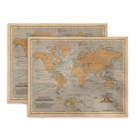 Adam Shaw World Map with Ocean Currents Placemat